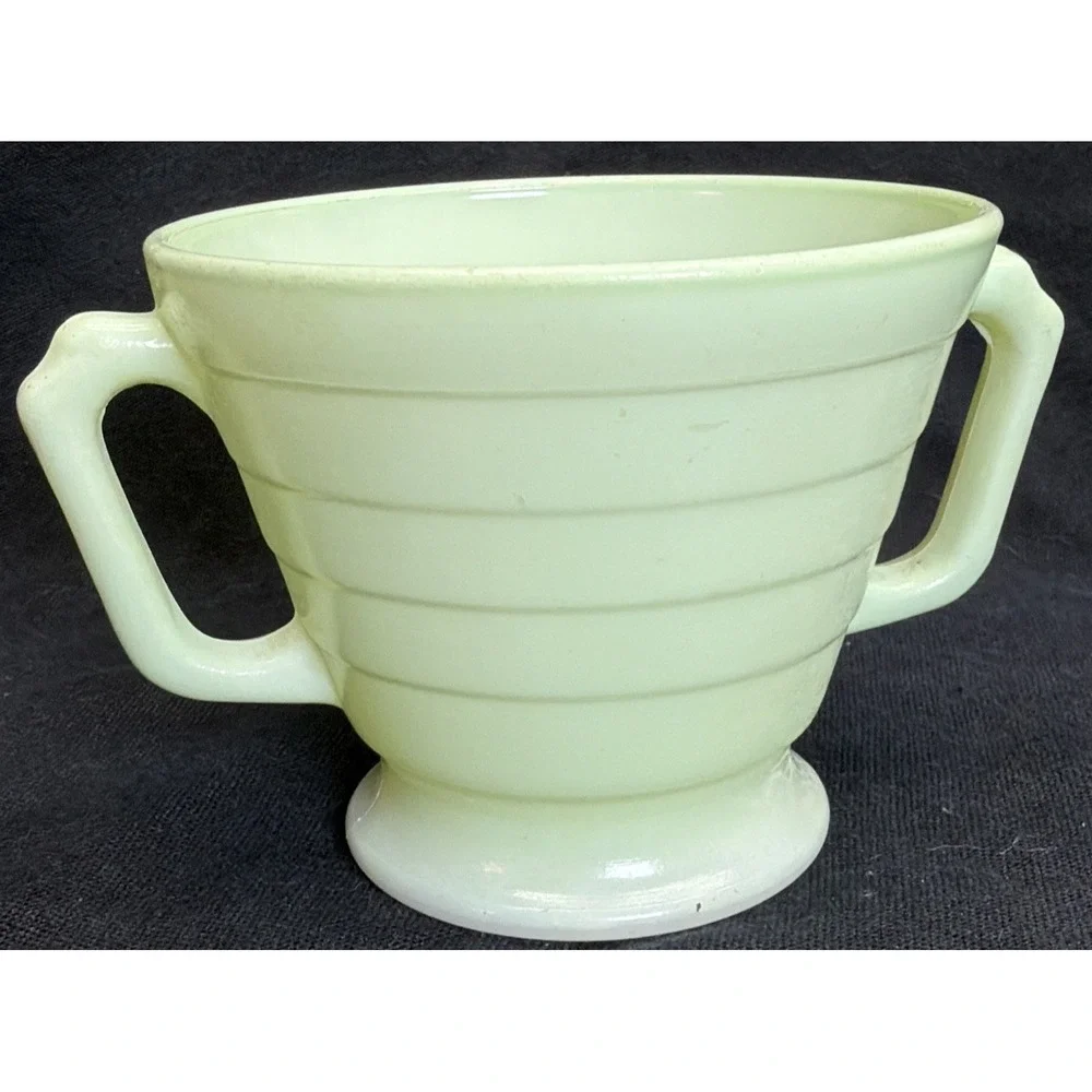 3 Hazel Atlas Moderntone Platonite Pastel green open sugar Bowl Dual Handle